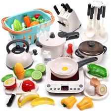 Pretend Play Kitchen Toy Set with Cookware Play Food Light Sounds Role Play