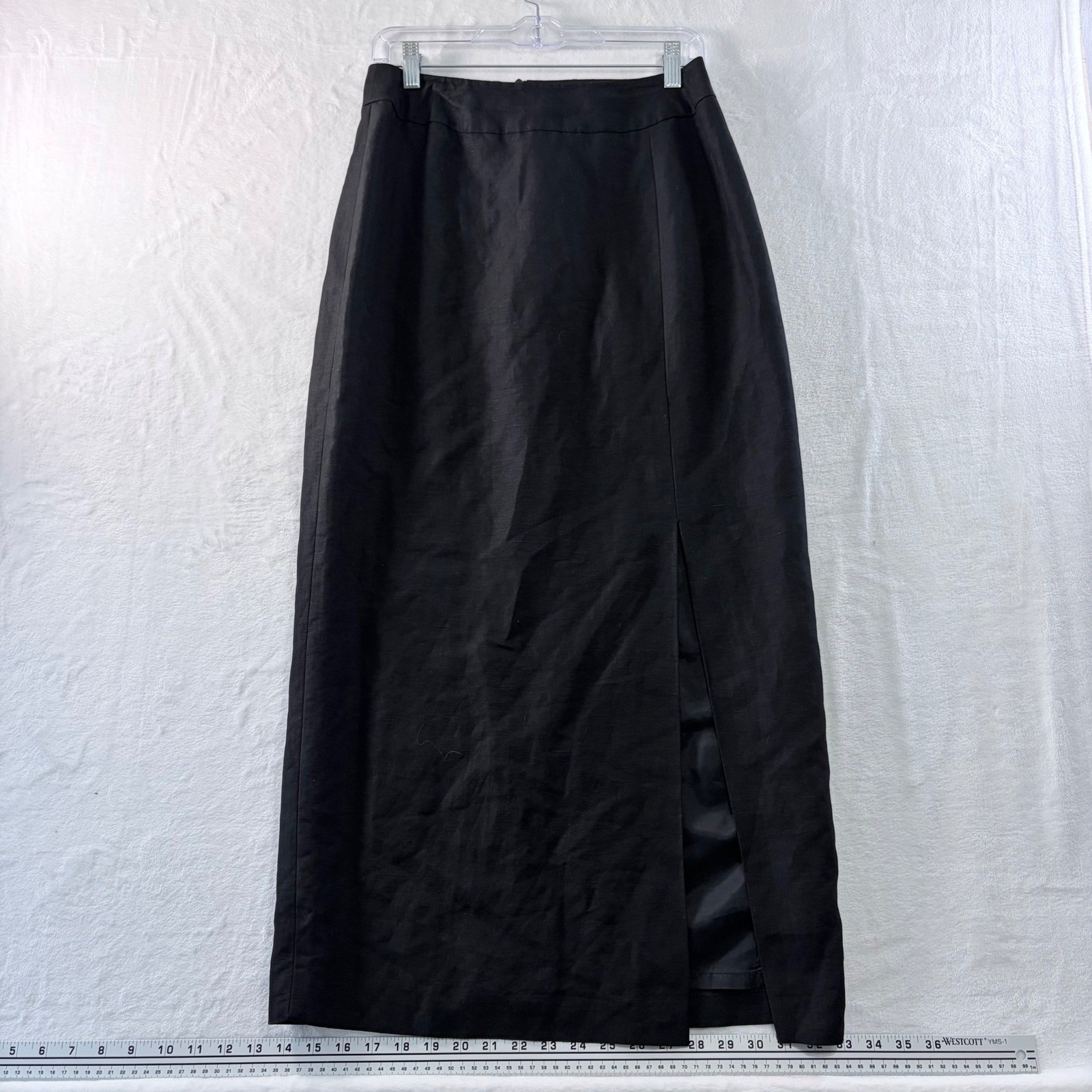 Black Maxi Skirt Womens Size 8 Linen Blend Front Slit Workwear Minimalist-image