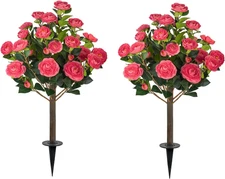 2 Pack Artificial Camellia Tree Plants with Spike, 36" Faux Camellia Flower UV R