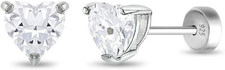 Heart-Shaped Solitaire Stud Kids Earrings - 925 Sterling Silver Hypoallergenic E