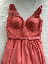 Mori Lee Madeline Gardner coral pink cocktail dress, size 8