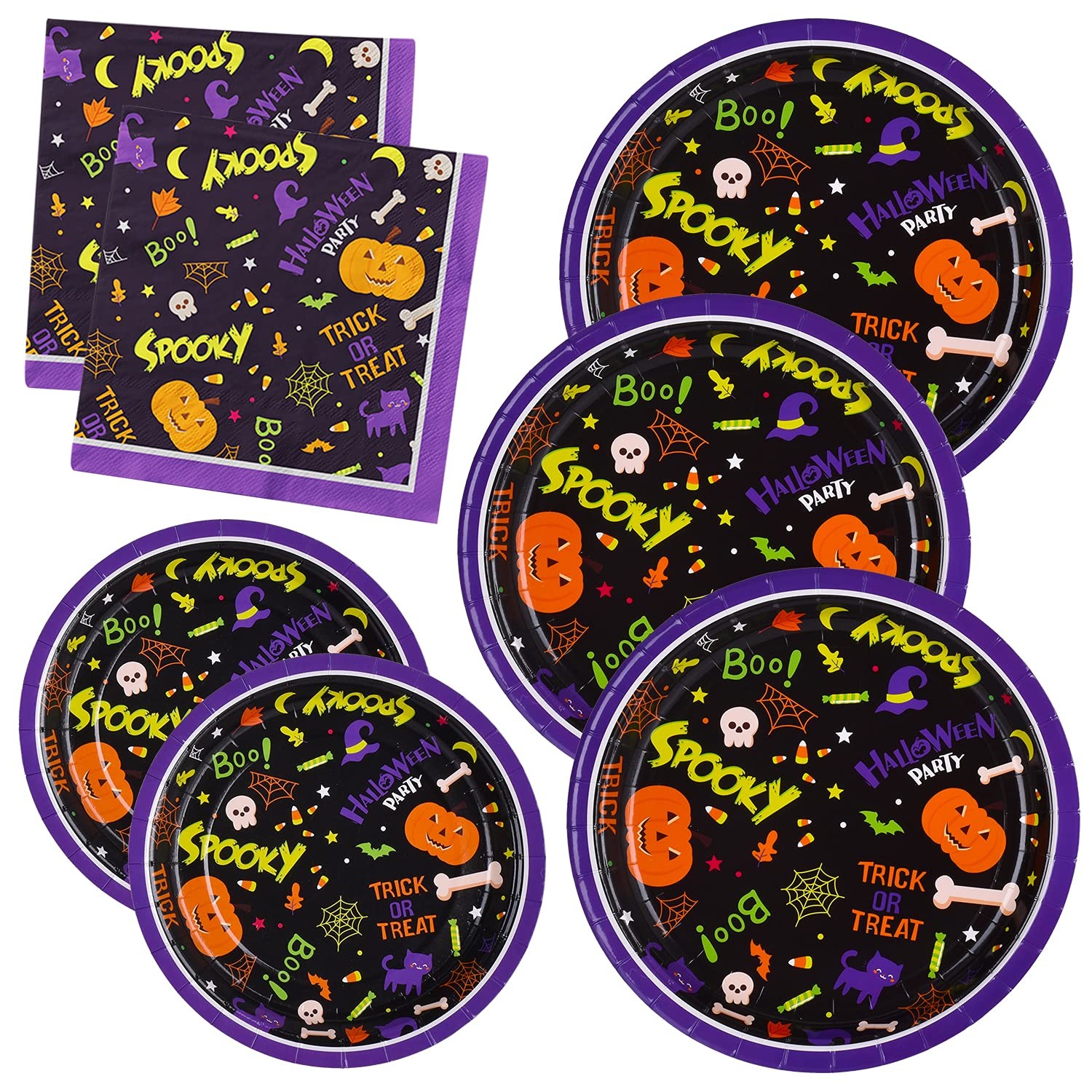 Gatherfun Halloween Party Supplies Disposable Paper Plates Sever 50, Black