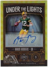 Aaron Rodgers 2020 Panini Legacy Under the Lights Gold Autograph Card UL-AR 4/10