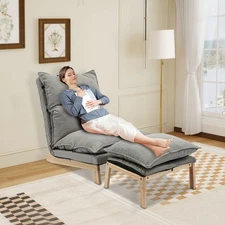 Grey Lounge Chair Single Lazy Sofa Leisure Balcony Adjustable Recliner USA