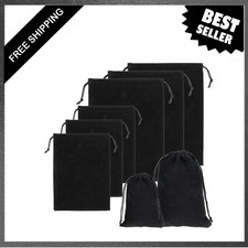 Jewelry Pouches, Black Velvet Bags with Drawstrings, 6 Pack, 5x7 and 6x9 inches