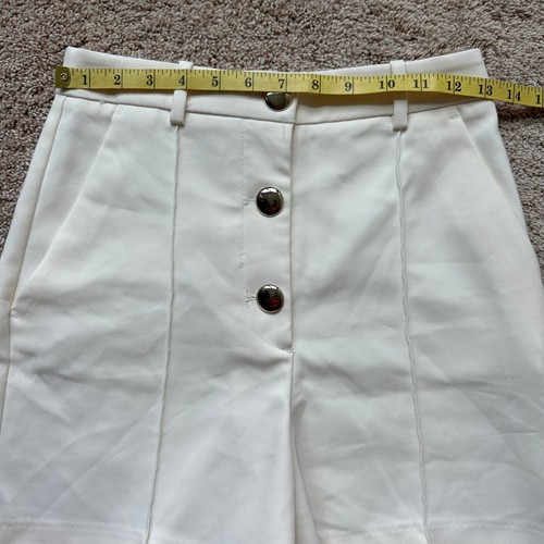 Zara High Waisted Shorts Bermuda Dress Classic Silver Button Pockets Off White S - Picture 8 of 14