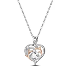 KUNSIR 925 Sterling Silver CZ Deer Heart Necklace For Women Chocker Jewelry Gift