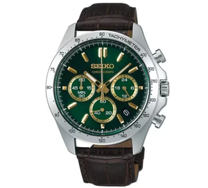SEIKO Esprit SBTR017 Green Chronograph Quartz Leather band Men Watch Nouveau dans la boîte