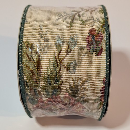 Holiday Rose Floral Wired Edged Fabric Craft Ribbon 3" Wide x 10 Yds, Old Stock - Picture 4 of 9