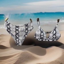 Bikini Set Swimsuit Unbranded Women s Sz L Snakeskin White Red Black