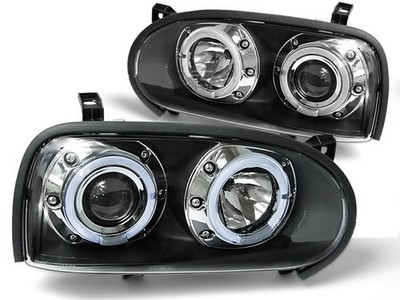 Headlights for VW Golf III 1991-1994 1995 1996 1997 VR-1605 Angel Eyes Black