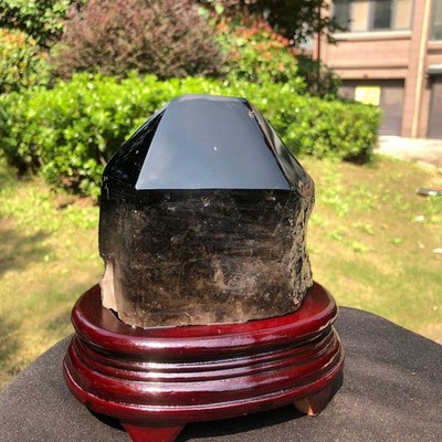 1900g Natural tea black crystal pillar mineral specimen restores spiritual +Base