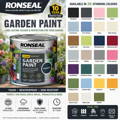 Ronseal Gartenfarbe Outdoor Holz Zaun Schuppen Möbel Metall Stein Mehrfarbig