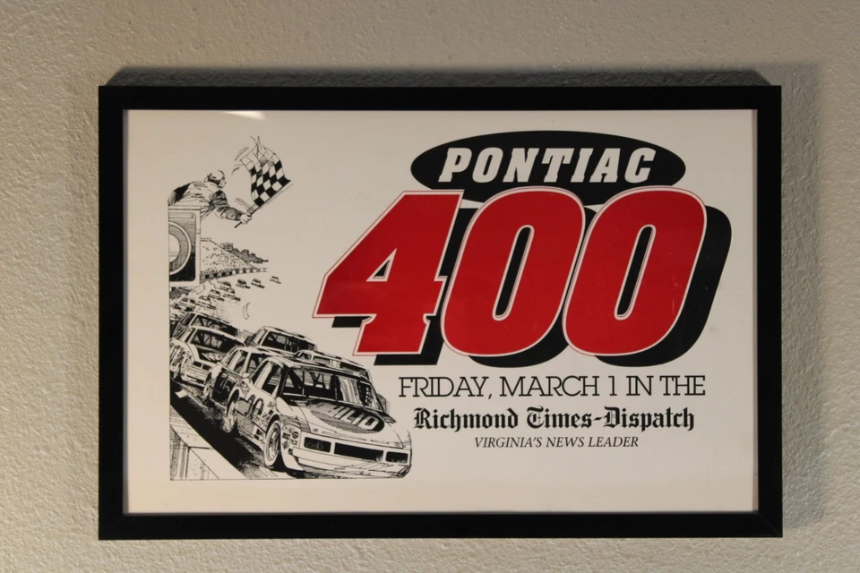 1996 Pontiac 400 NASCAR Framed Racing Poster! Rare 11X17 Richmond Times News VTG - image 3 of 4