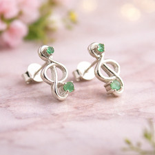 Natural Emerald 925 Sterling Silver Infinity Stud Earrings Green Gemstone Gifts
