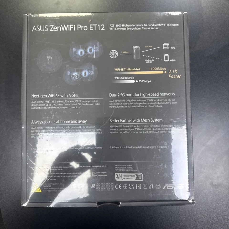 ASUS ZenWiFi Pro ET12 WiFi 6E Tri Band AiMesh System (Single), AXE11000, SEALED - Image 2 of 2