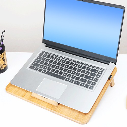 Bamboo Laptop Cooling Pad For Up To 17in Laptop Fast Cooling 2 Le-vels Adjust FY - Afbeelding 5 van 24