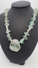 Handmade Natural Fluorite Gemstone Necklace 18.5 - 19” Faceted Focal Bead 32.9g
