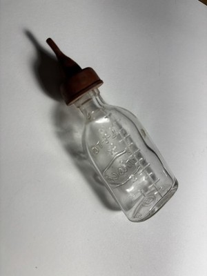 Antique Ames Co Doll Feeding Bottle Embossed Glass w/ Original Nipple 4 