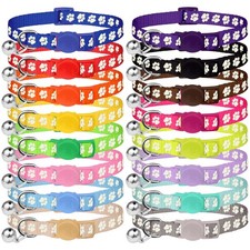 16 Pcs Breakaway Nylon Cat Collars with Bell Glow in Dark 6-9 in