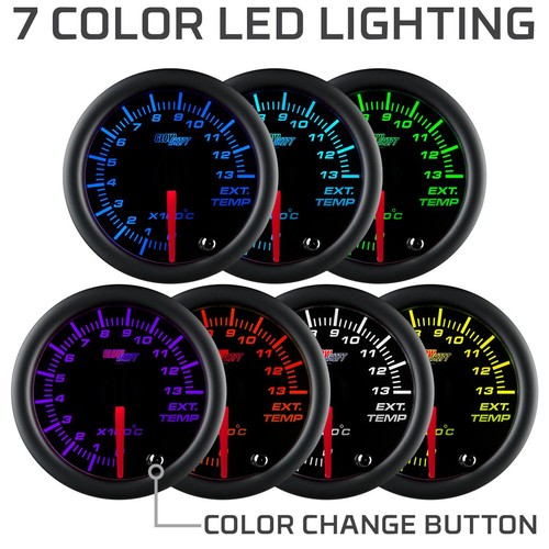 Medidor de temperatura de escape 52 mm GlowShift tintado 7 colores 1300 grados centígrados - Imagen 4 de 6