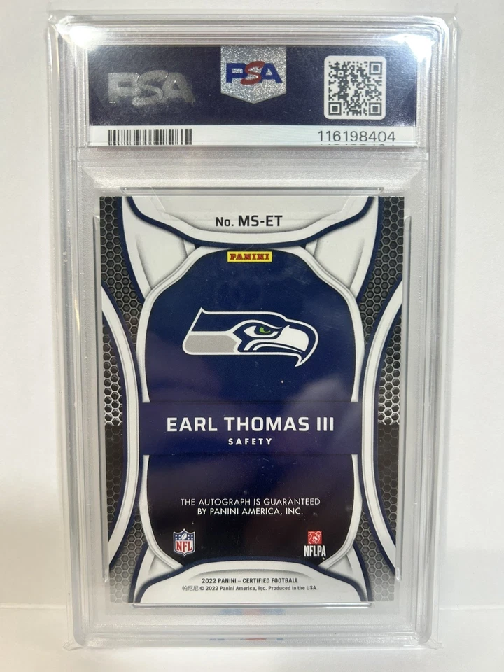 Espejo Signatures 2022 certificado Panini Earl Thomas III #MS-ET verde azulado/10 PSA 9 Foto 2 de 2