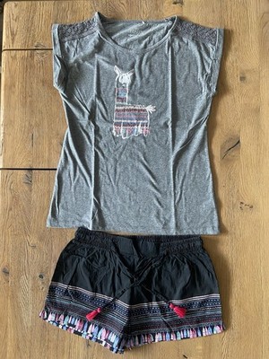 Mega Damen Schlafanzug Pyjama Shorty Gr. 36 38 Alpaka Lama TOP