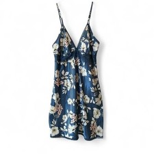 Adore Me Navy Floral Lace Trim Cami Slip Nightgown Mini Dress Size M