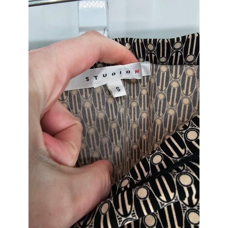 Studio M Women's Tan & Black Geometric Pleated Flared Skirt Size S - Image 3 of 4