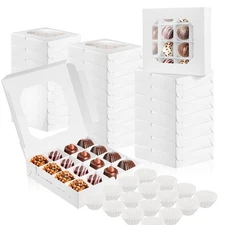 25-Pack White Bakery Boxes with Window Divider 16-Compartment Dessert Box