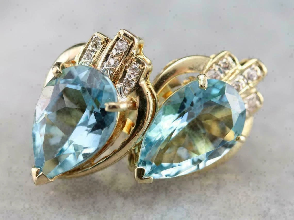 2Ct Pear Cut Simulated Aquamarine Stud Women's Earrings 14K Yellow Gold Plated