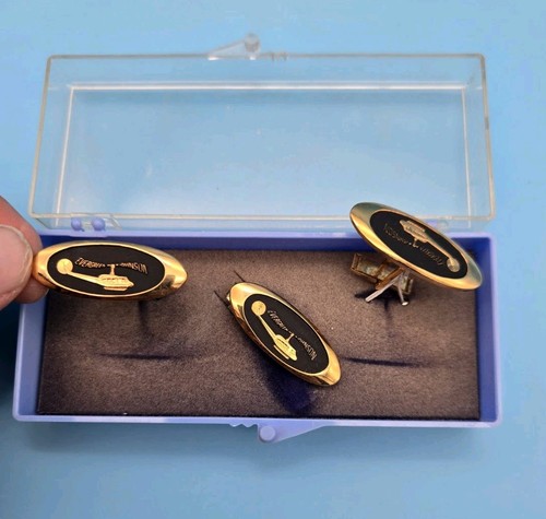 Evergreen Johnson Helicopter Cuff Links + Tie Bar in Plastic Box - New Old Stock - Picture 1 of 5