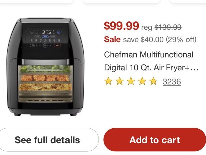 Chefman Multifunctional Digital 10 Qt. Air Fryer Black Metal Electric Used