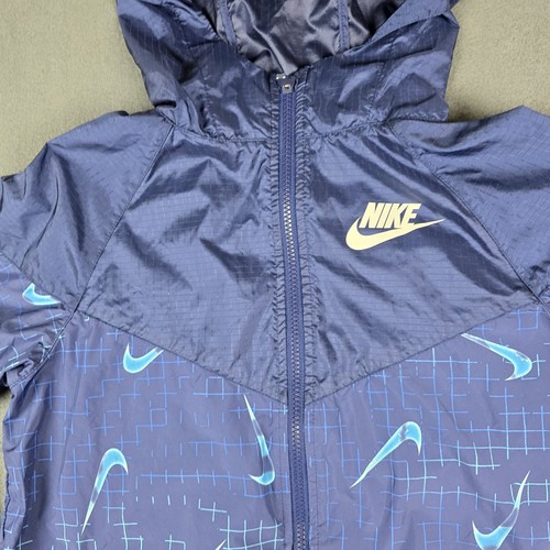 Nike Windbreaker Jacket Youth Boys X-Large Blue All Over Swoosh Print Loose Fit - Picture 3 of 15
