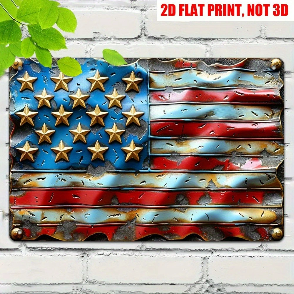 Panneau Métal Drapeau Américain Usé – Pledge Of Allegiance – Décoration Murale – Acier Peint