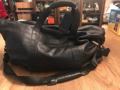 tumi leather weekender bag