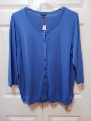 Talbots Plus Cardigan Sweater 2X Periwinkle Blue 3/4 Slv Cotton Rayon NWT $74.50