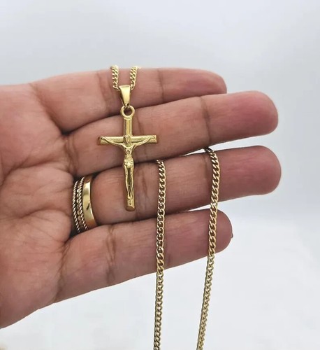 Gold kleine Kruzifix Halskette, 14 Karat vergoldet, kein Verblassen, 1,5 mm Panzerkette - Bild 2 von 5