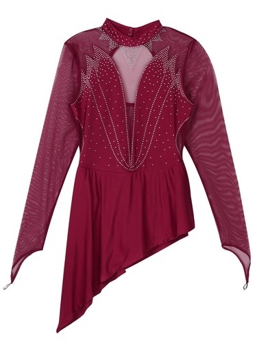 Women Long Sleeve Figure Ice Skating Dress Skater Skirt Lyrical Dance Costume - Picture 53 of 81