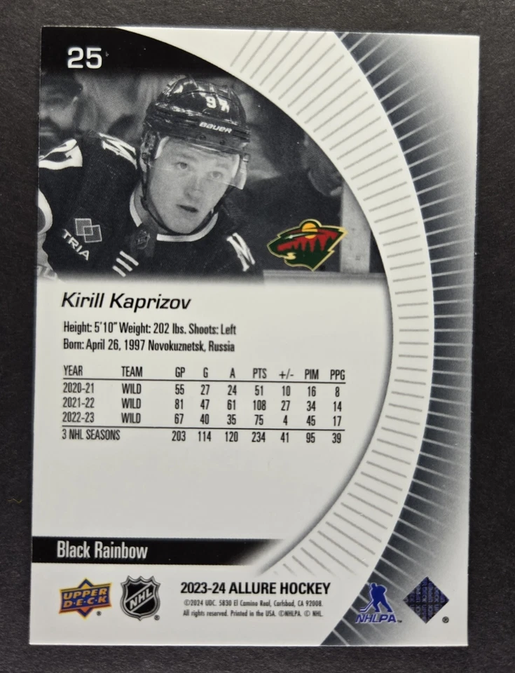 2023-24 Upper Deck Allure Black Rainbow Kirill Kaprizov Minnesota Wild #25 - Image 2 of 2