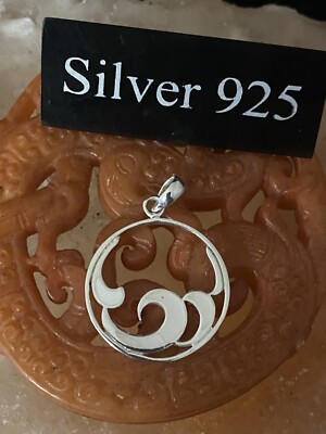 Massiver Silber Wellenwirbel Anhänger mit Perlmutt und Silberkette