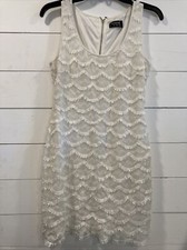 Women's Guess Ivory Sleeveless Lined Lace Fringe Dress Size 2