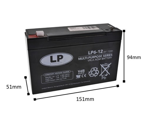 Akku 6V 12Ah VRLA AGM Batterie für USV VDS Solaranlagen, Kinderauto, Alarmanlage - Afbeelding 6 van 8