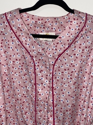 Stan Herman Robe Womens M Pink Floral Button House Coat Spa Robe Knee Length - Picture 3 of 8