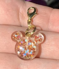 Acrylic Red Glittery Mickey Mouse Charm Zipper Pull  Keychain Add On Clip 