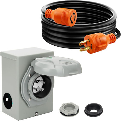 30 Amp Generator Cord with Inlet Box, 15ft 4-Prong NEMA L14-30, ETL Listed