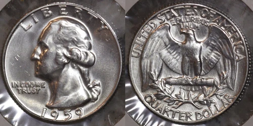 1959 P REV B Washington Silver Quarter GEM BU LUSTER! 59P44