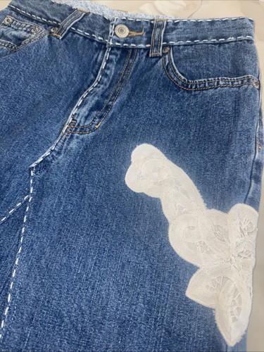Girl's GAP Blue Denim Embroidered Back Pockets Jean Skirt Sz 10 No Slit Modest - Picture 2 of 10