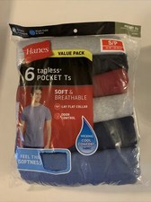 Hanes Men's ComfortSoft Tagless Pocket T's, 6 Pack, Assorted, Small 34/36