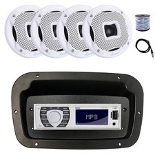 Pyle Marine Receiver,Adapter,Spa Bezel, Antenna,Wire, 4x 6.5" 450W White Speaker